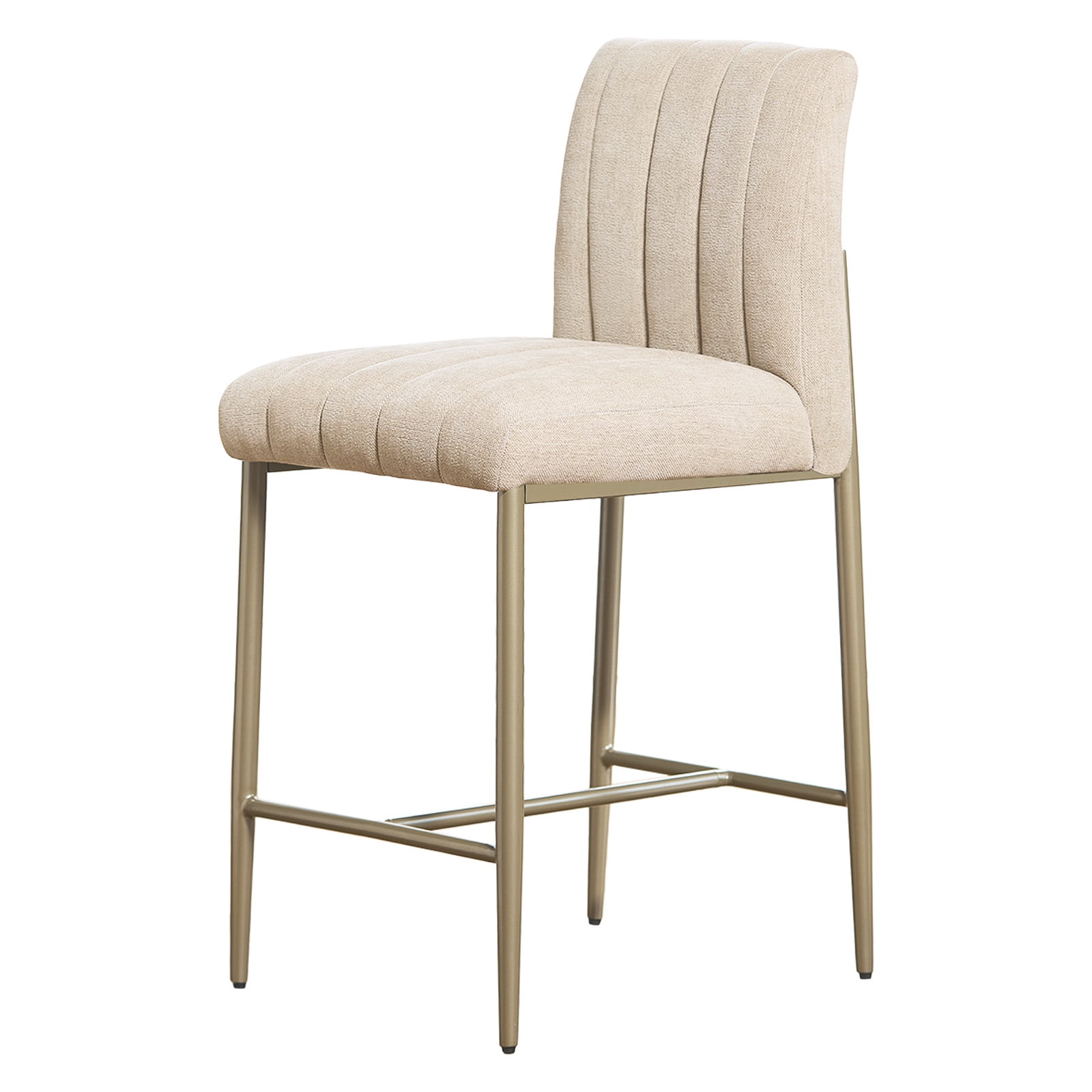 GrandNoor Comfortable Bar Stools Set of 3, 26” Thick Upholstered Counter Height Bar Stools with Back, Linen Counter Stools with Metal Legs for Kitchen Island, Khaki