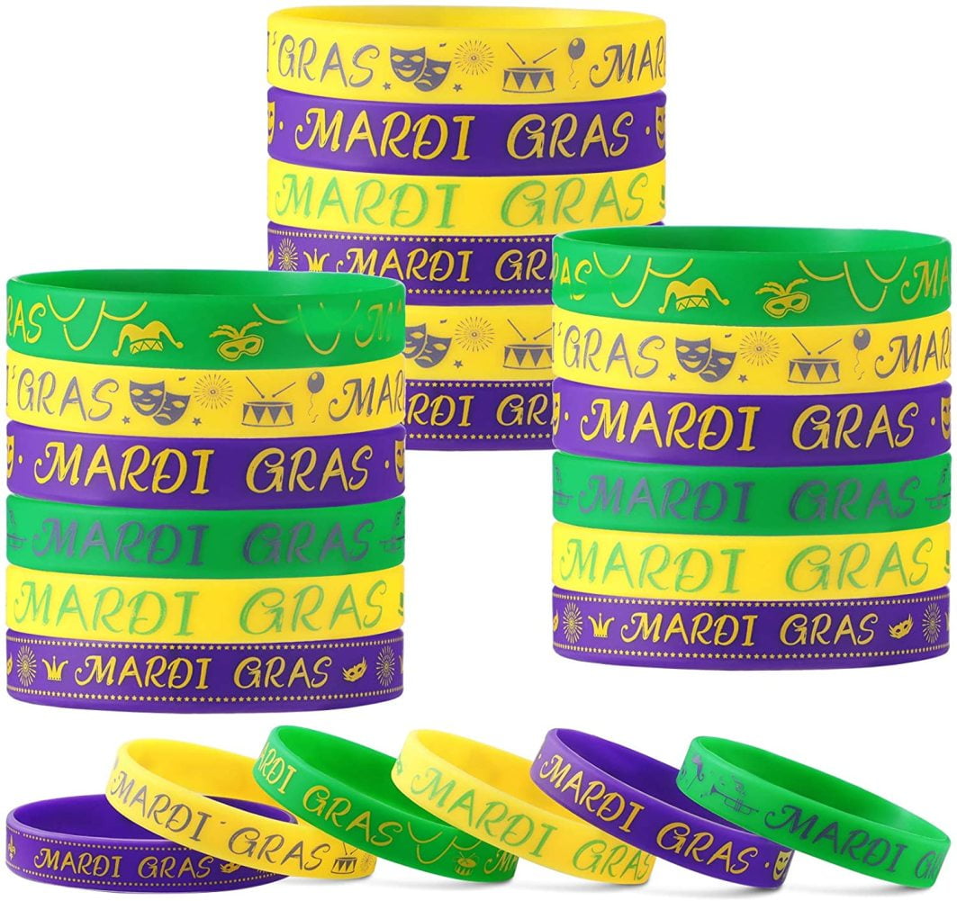MilcTabe 48 Pieces Mardi Gras Party Favors Silicone Bracelets Carnival