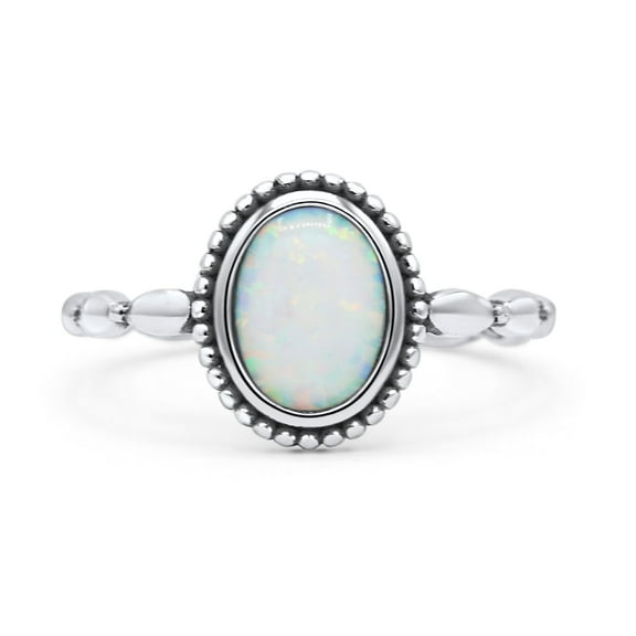 Oval Ring Oxidized Ring Band Lab Created Opal 925 Sterling Silver Size 5