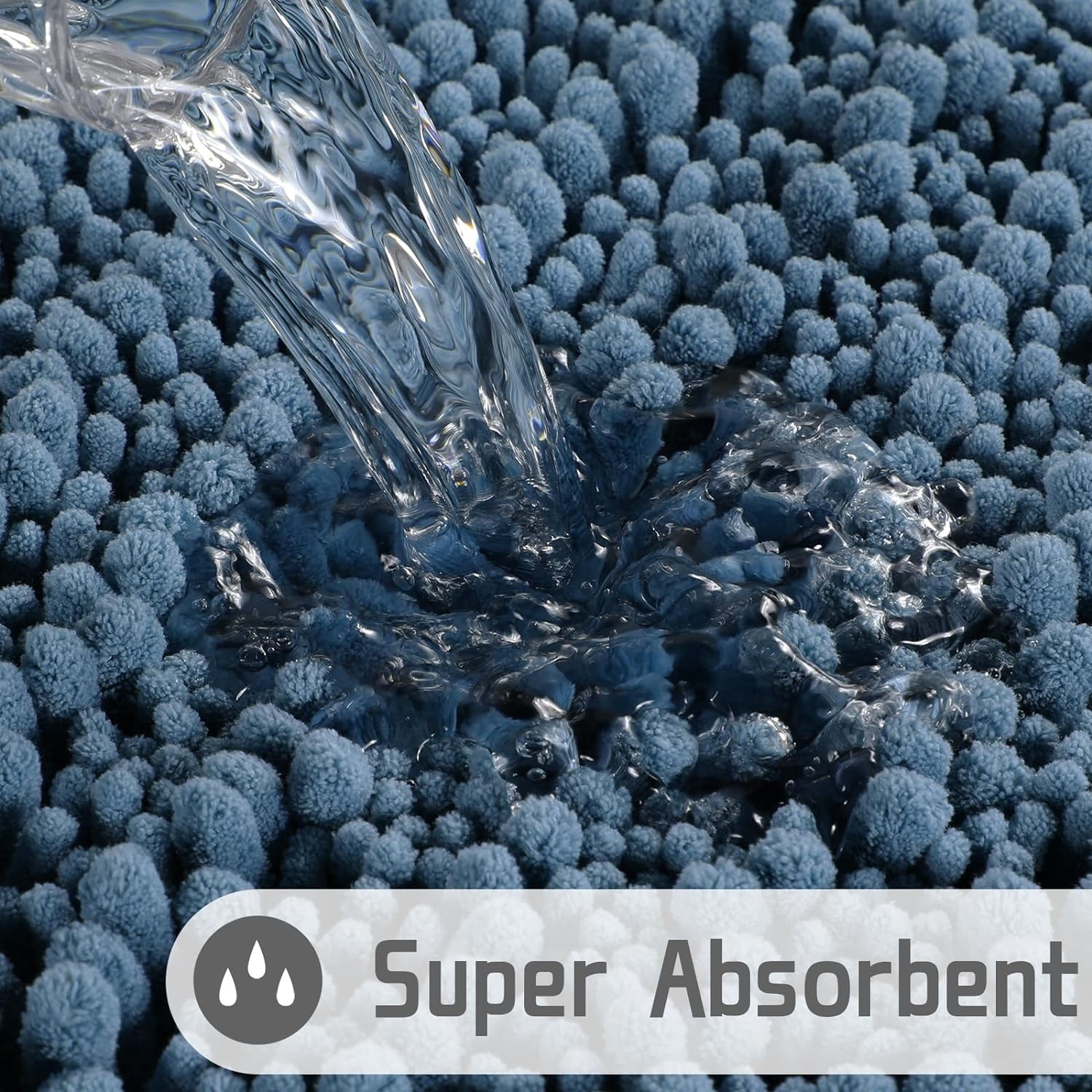 Luxury Bathroom Rug Mat 24x17, Extra Soft & Absorbent Bath Rugs, Non-Slip Plush Shaggy Bath Carpet, Machine Wash Dry, Bath Mats for Bathroom Floor, Tub and Shower, Denim Blue