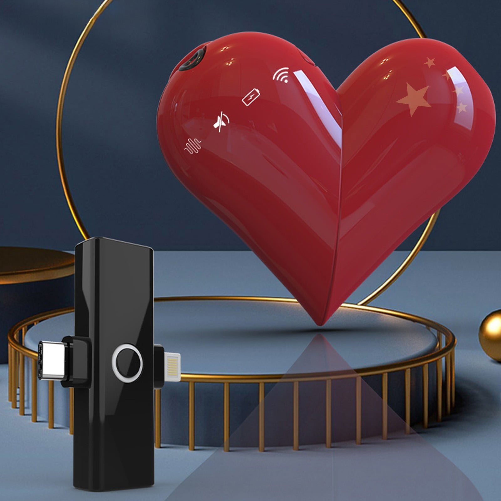 Wovilon 2.4G Wireless Lavalier Microphone Deformation Heart Shaped Outdoor Live Recording Microphone Lavalier Microphone Valentine's Day Gift