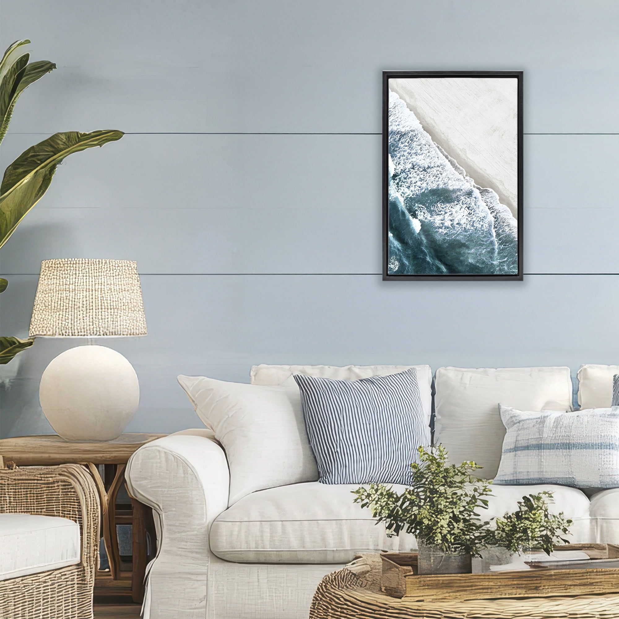 Stupell Industries Corolla Beach Breezy Shoreline Black Framed Floater Canvas Wall Art, design by Natalie Carpentieri
