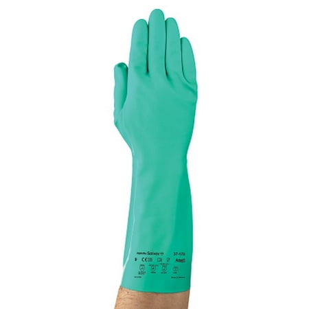 Alphatec Solvex Nitrile Gloves, Gauntlet Cuff, Cotton Flock Lined, Size 11, Green, 15 Mil | 1 Dozen of 12 Pair