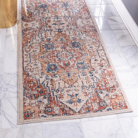 Unique Loom Oslo Collection Area Rug - Nyhavn Harbour (3' x 13' 1" Runner Beige/Blue)