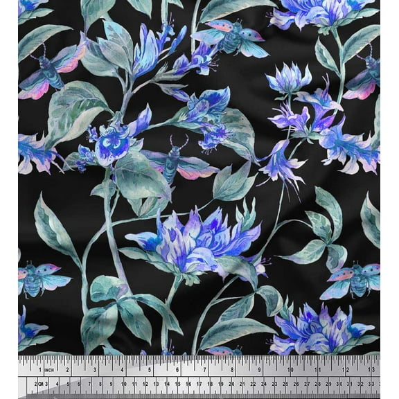 Soimoi Cotton Duck Fabric Leaves,Insects & Wild Flower Print Sewing Fabric Yard 42 Inch Wide