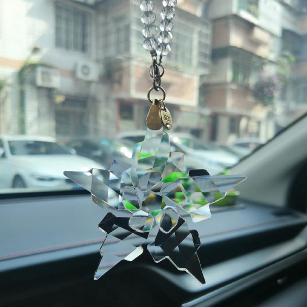 Dreamy Transparent Automobiles Ornaments Snowflakes Shape Car Pendant Hanging 