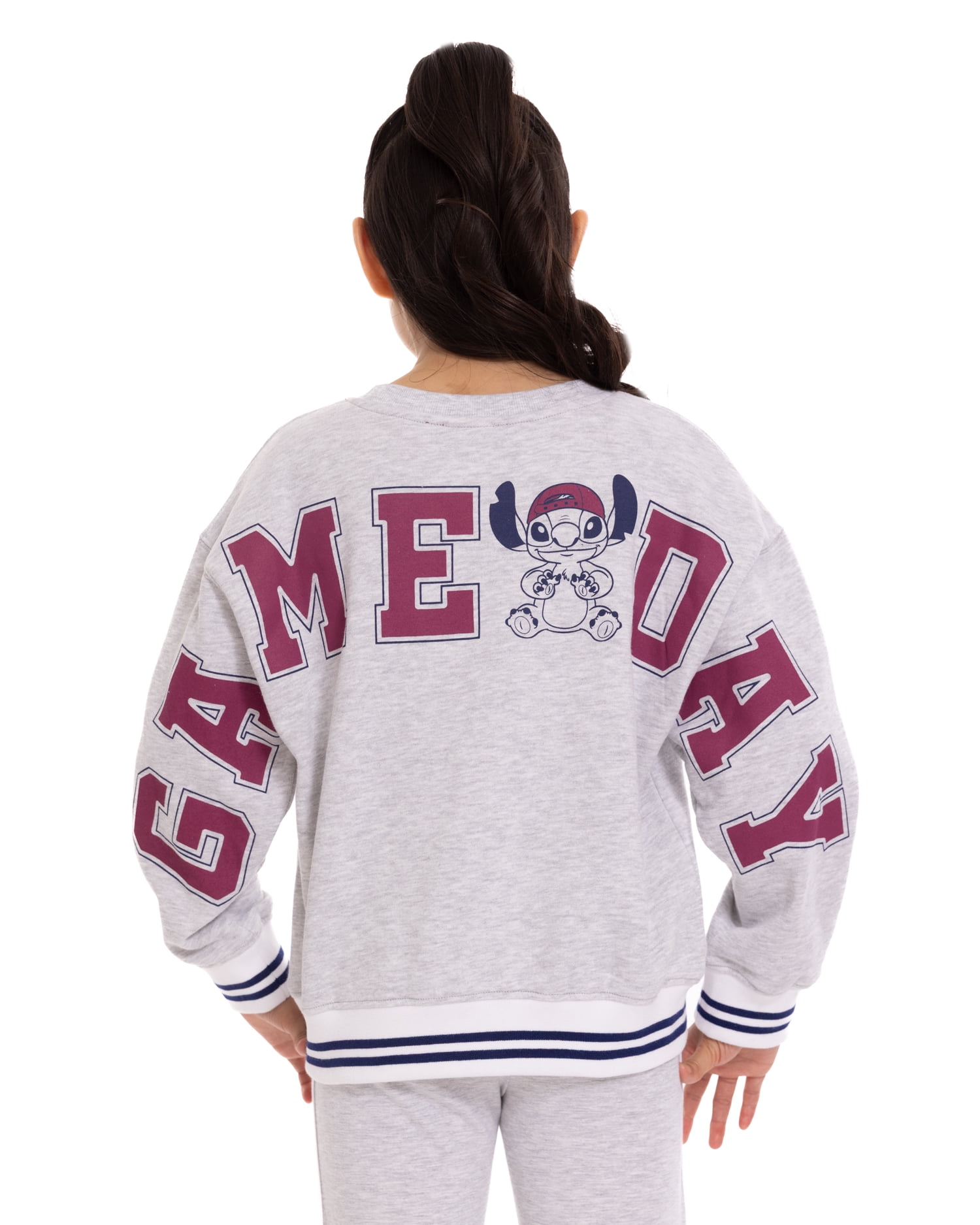 Stitch Girls’ Front Back Graphic Sweatshirt with Long Sleeves, Sizes 4-16