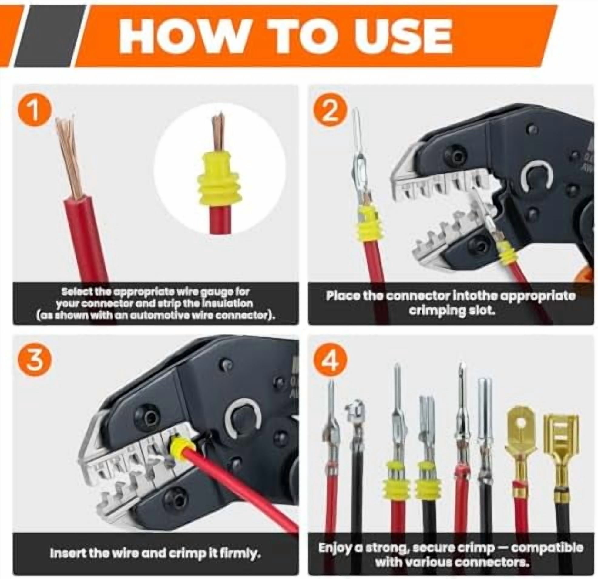5-in-1 Wire Crimping Tool, AWG 28–16 Ratcheting Crimper for Non-Insulated Open Barrel Terminals – Fits Deutsch, Delphi, AMP, JST, Dupont, Molex, TE & More Automotive Wire Connectors