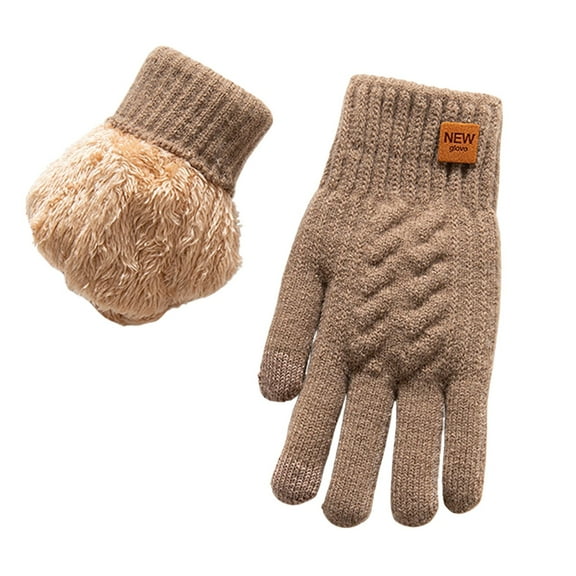 UJNDER Women's Double Layer Knitted Warm Gloves for Winter Cycling and Skiing Wear Khaki
