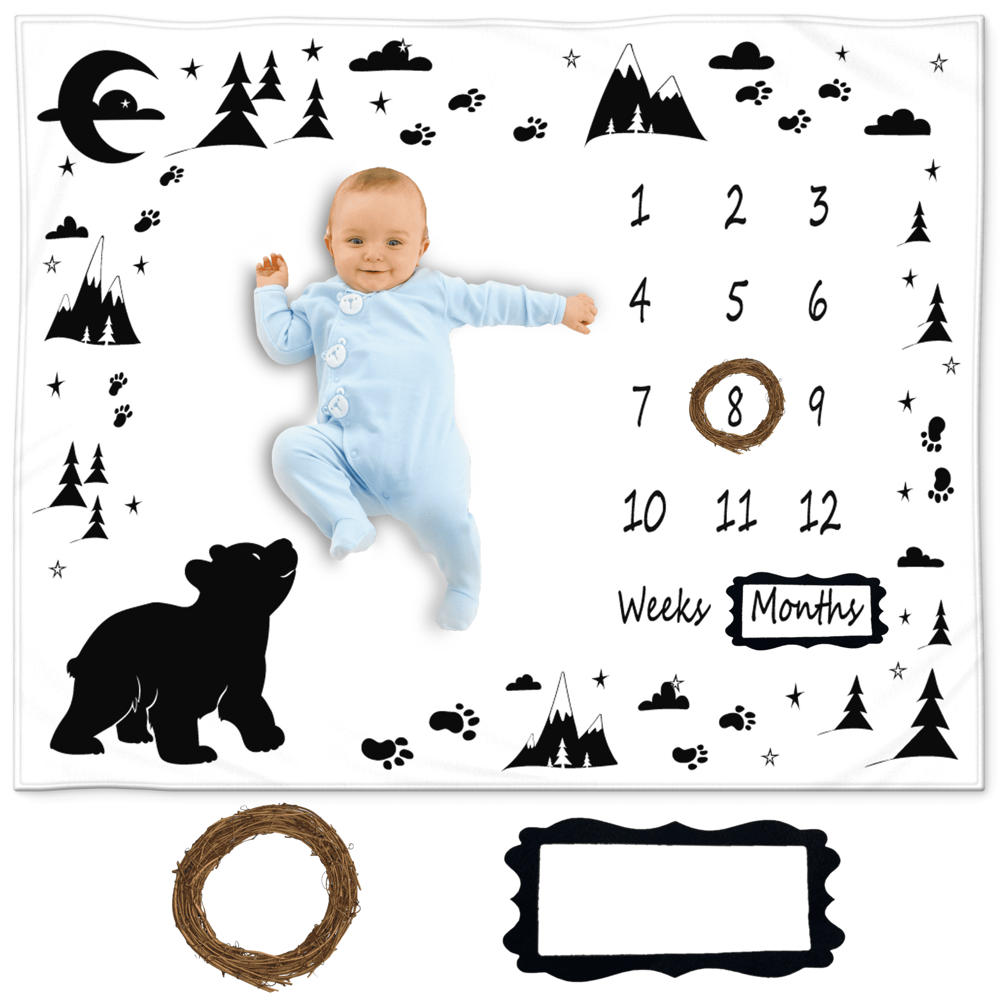 Woodland Bear Monthly Milestone Blanket for Baby Boys in Nepal at NPR 10138 Rating 5