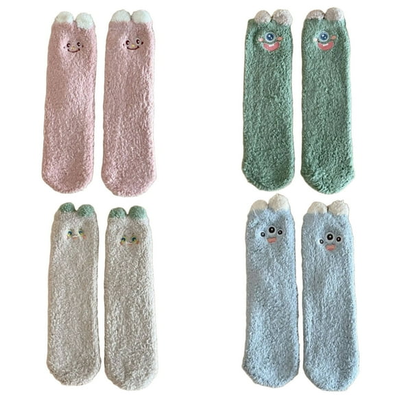 AUQ 4Pairs Socks Charming Design Fuzzy Socks,Soft&Warm Thick Coral Fleece Long Socks,Style1