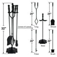 thumbnail image 3 of 5 Pcs Fireplace Tools Sets Black Handle Wrought Iron Large Fire Tool Set and Holder Outdoor Fireset Stand Rustic Antique, 3 of 8