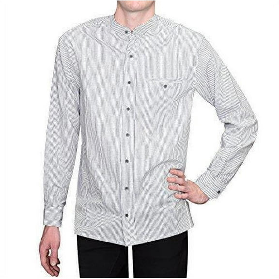 Lee Valley Men's Irish Collarless Linen Grandad Shirt LN8 Navy/White Stripe