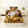 thumbnail image 4 of Metsweet Golden Dragon Twin Sheets 3pcs, Gothic Rose Moon Bedding, Black Gold White,1 Fitted Sheet, 1 Flat Sheet and 1 Pillowcase, 4 of 5