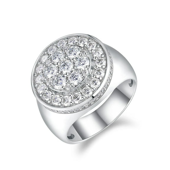 Mens Moissanite Ring D Color VVS1 Clarity Round Cut Cluster Diamond Ring 925 Sterling Silver Anniversary Wedding Band Ring Size 8-12