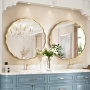 Fahomiss 24 Round Mirror, Gold Wall Mirror with Wavy Frame for Bathroom Vanity