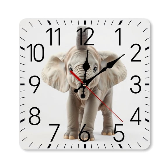 RKSupls 10×10inch Square Silent Wall Clock Wooden Frame, Cute Baby Elephant Scale Decorative Clock for Home Bedroom Living Room Office