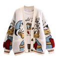 thumbnail image 2 of Disney Knitted Cardigan Japanese Donald Cartoon Sweaters for Women Coat Female Autumn and Winter Loose Wild Thicken Kawaii Tops, 2 of 5