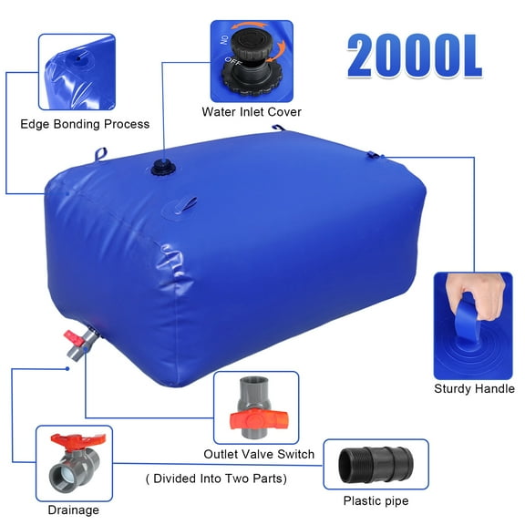 Naierhg 2000L Water Storage Tank, Agricultural, Large Capacity Water Storage Bladder, Emergency Water Bladder Tank, Foldable Water Storage Tank