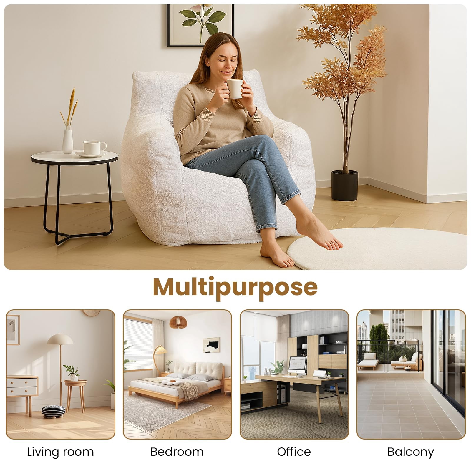 Baxluxe Bean Bag Chairs for Adults Kids Comfy Reading Chair Living Room Couch Home Sofa with Armrest Bean Bag Sofa with Filler Memory Foam Fluffy Lazy Sofa