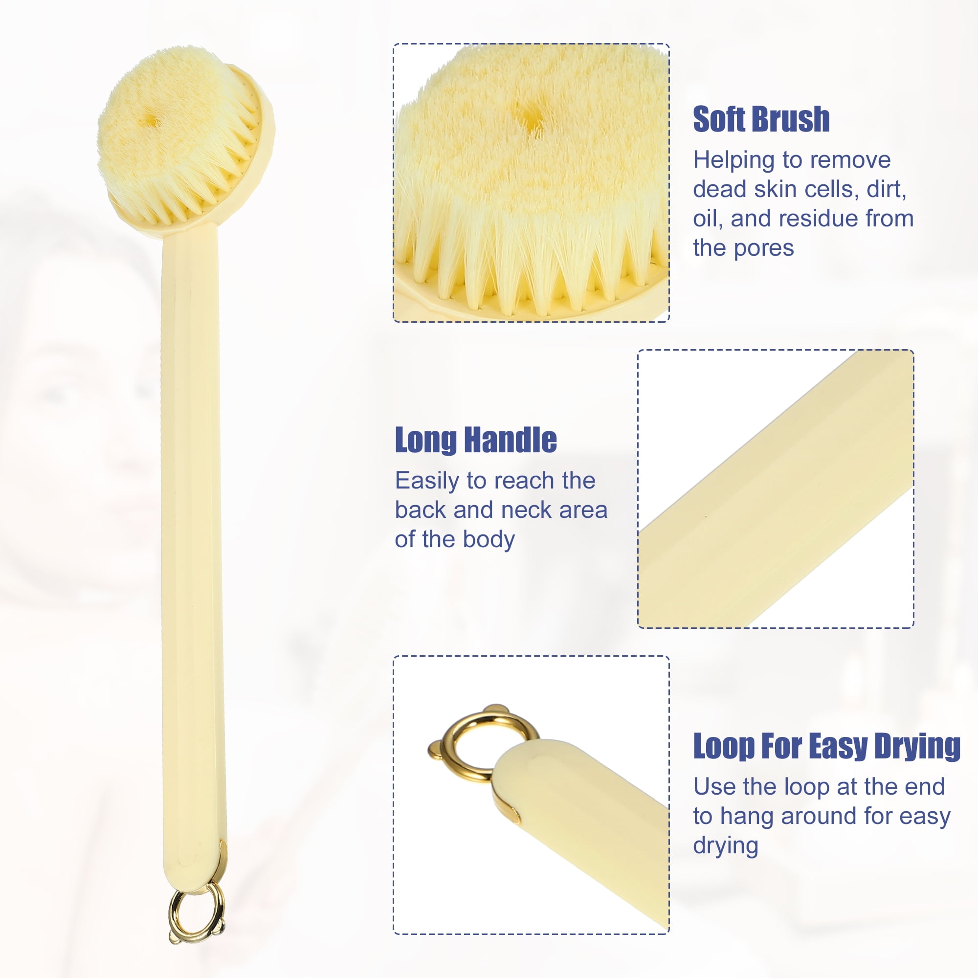Unique Bargains Long Handle Bath Brush and Bathin Beige