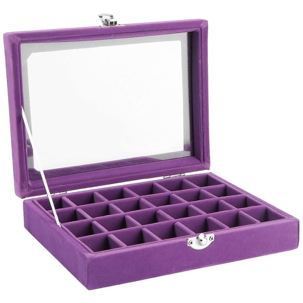 Portable Grids Jewelry Display Box For Women And Girls With Transparent Cover And Chic Design Purple Color 1Pcs