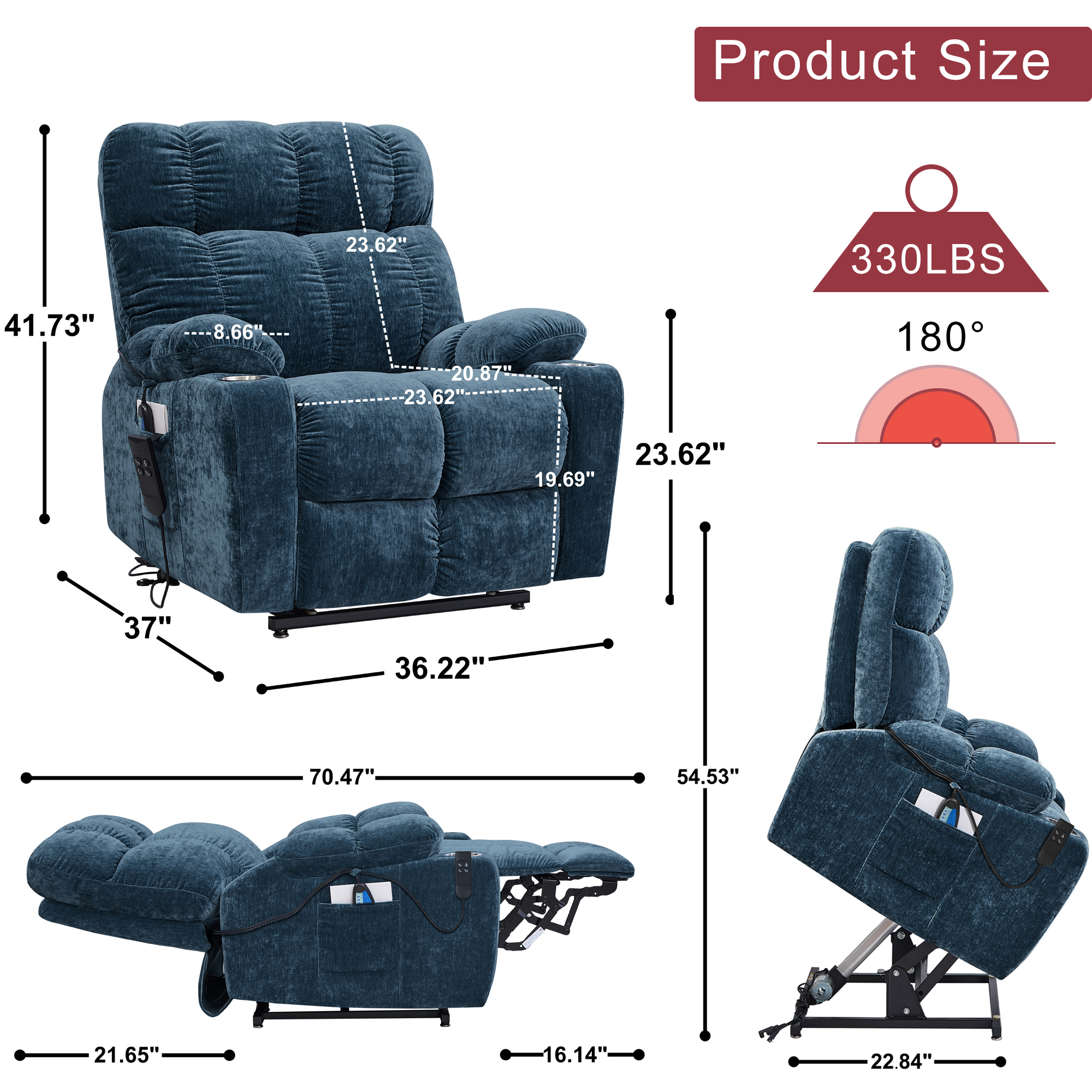 Momspeace Power Lift Recliner Chair Recliners for Elderly with Heat and Massage Recliner Chair for Living Room - Blue