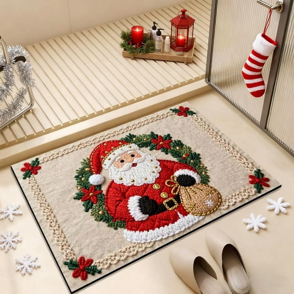 ToyKingdee Christmas Kitchen Rugs Bathroom Rug Non-Slip Red Door Mat Rugs for Entryway Indoor, Small Washable Throw Soft Bath Mat, Holiday Decor Untra-Thin Carpet