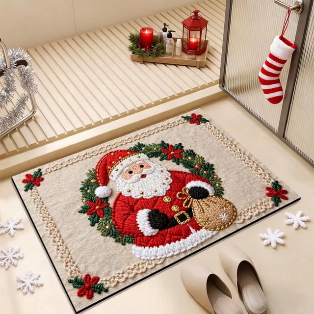 Alfombra navideña para el baño | Alfombra absorbente aterciopelada para la entrada del baño | Alfombra antideslizante para la decoración navideña del hogar
