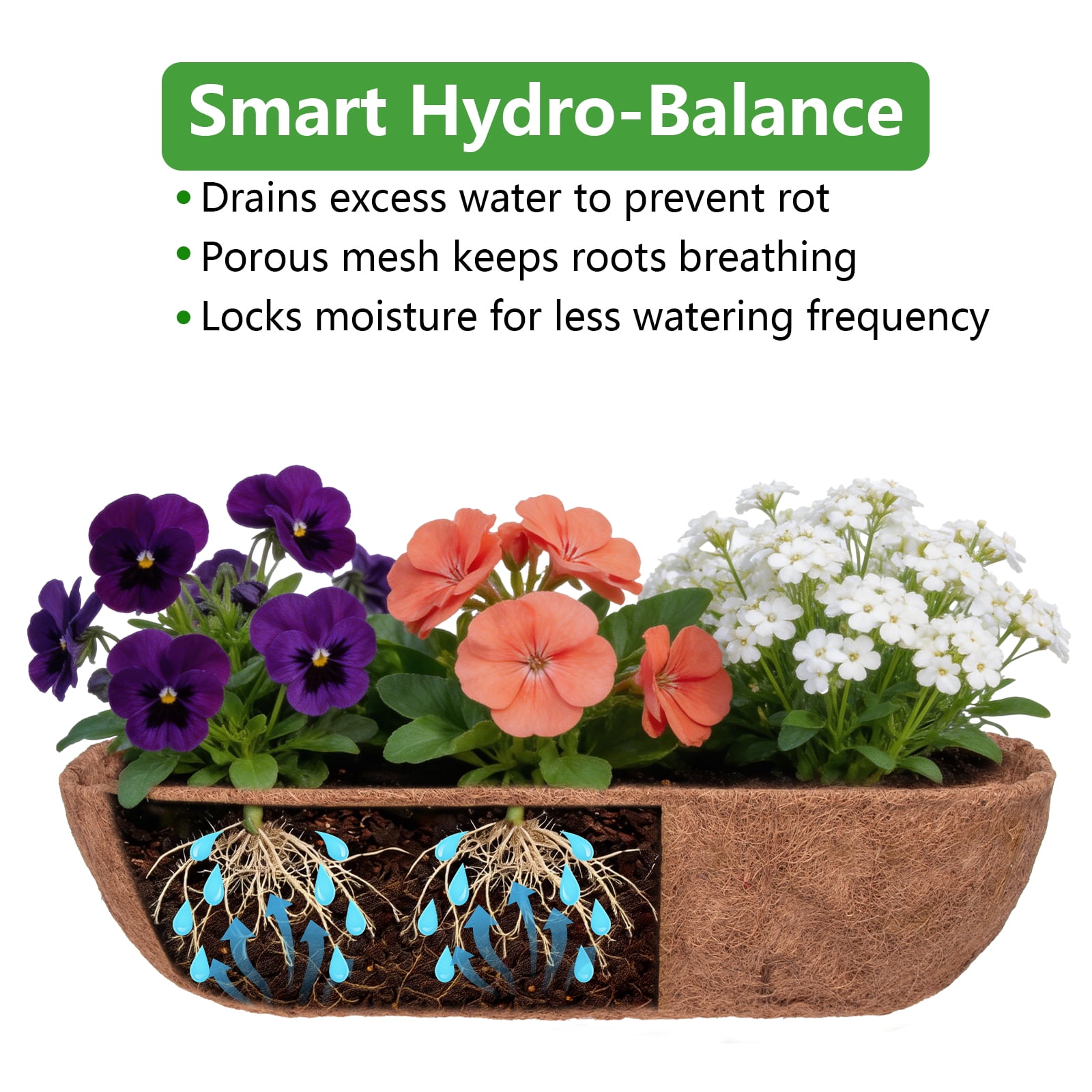 24 Inch Coconut Coir Trough Liner, 2 Pack, Pre-Formed Coconut Fiber Replacement for Window Box and Deck Railing Planters