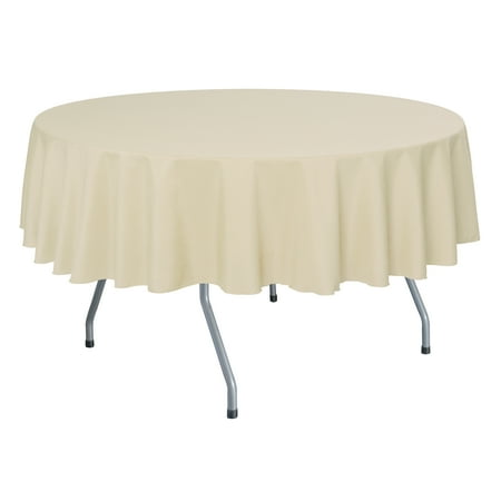 

Ultimate Textile (5 Pack) 84-Inch Round Polyester Linen Tablecloth - for Wedding Restaurant or Banquet use Tan Beige