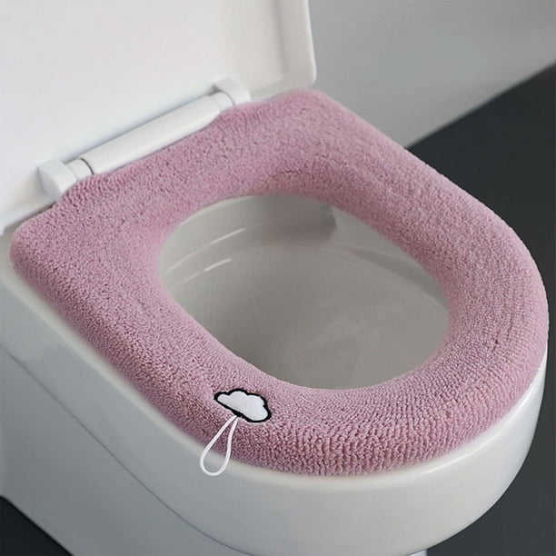Calentador de Asiento de Inodoro Grueso para El Hogar con Asa | Funda de Inodoro de Punto Lavable para Invierno | Ajuste Elástico Seguro para Formas Uvo | Nailon de Poliéster Suave | Accesorio de Bañ