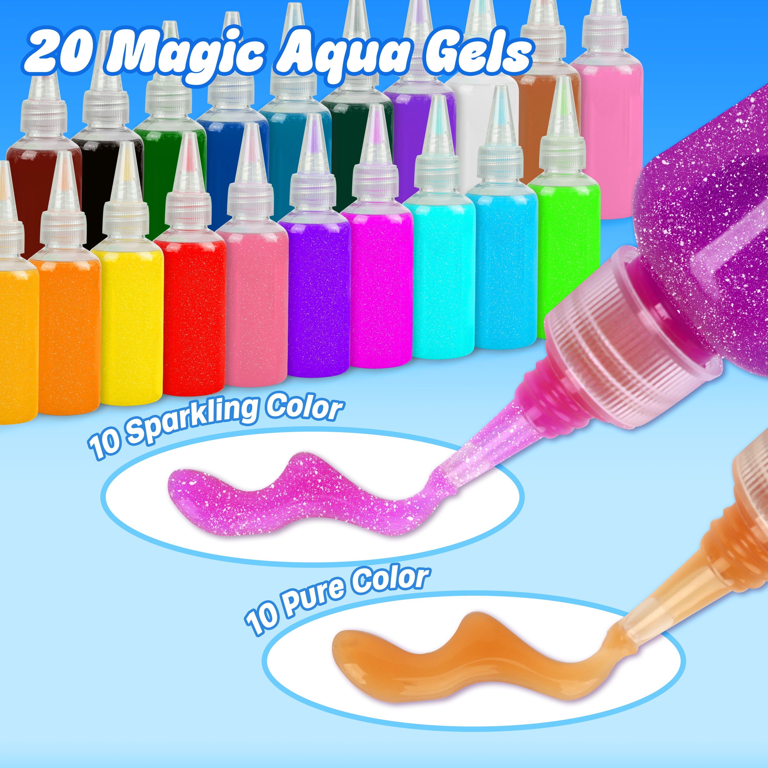 Mocoosy 20 Colors Magic Fairy Water Gel Toy Kit for Kids, Aqua Elf Water Gel Kit with 20 Magic Gels & 16 Squishy Maker Molds, Magical Squishy Paint Set Art Crafts STEM Game Activities for Boys Girls