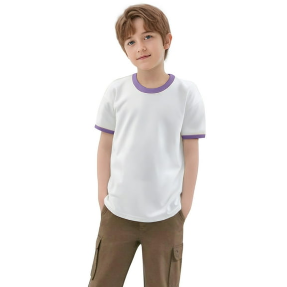 Little Kid Toddler Kids Baby Boys Girls Color Block Short Sleeve Crewneck T Shirts Tops Tee Clothes For Children Happy 7 Birthday Dinosaur Top Kids Books for Boys M N High Top 4-5 Years Blue