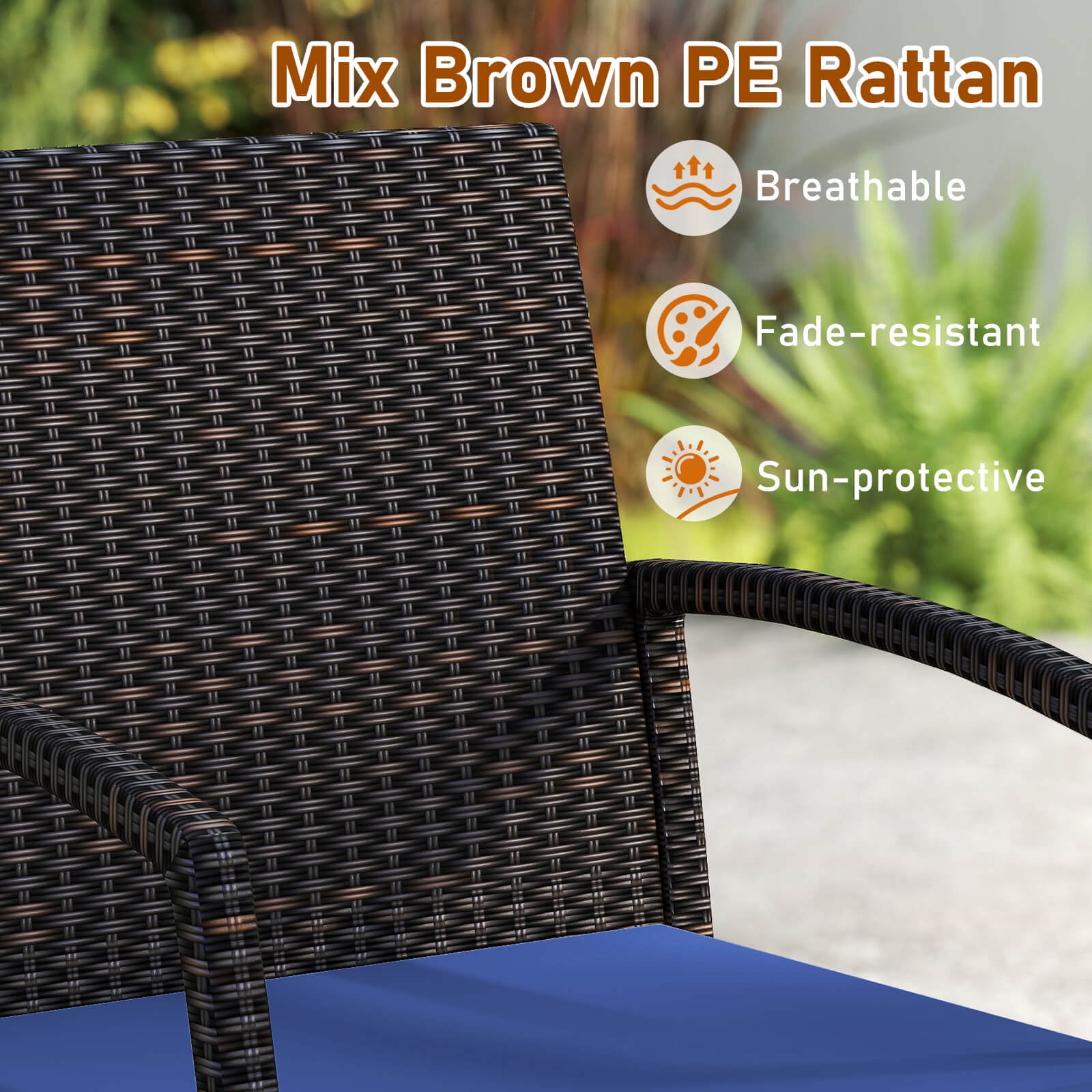Costway 7PCS Patio Rattan Dining Set W/ Cushion Umbrella Hole Navy