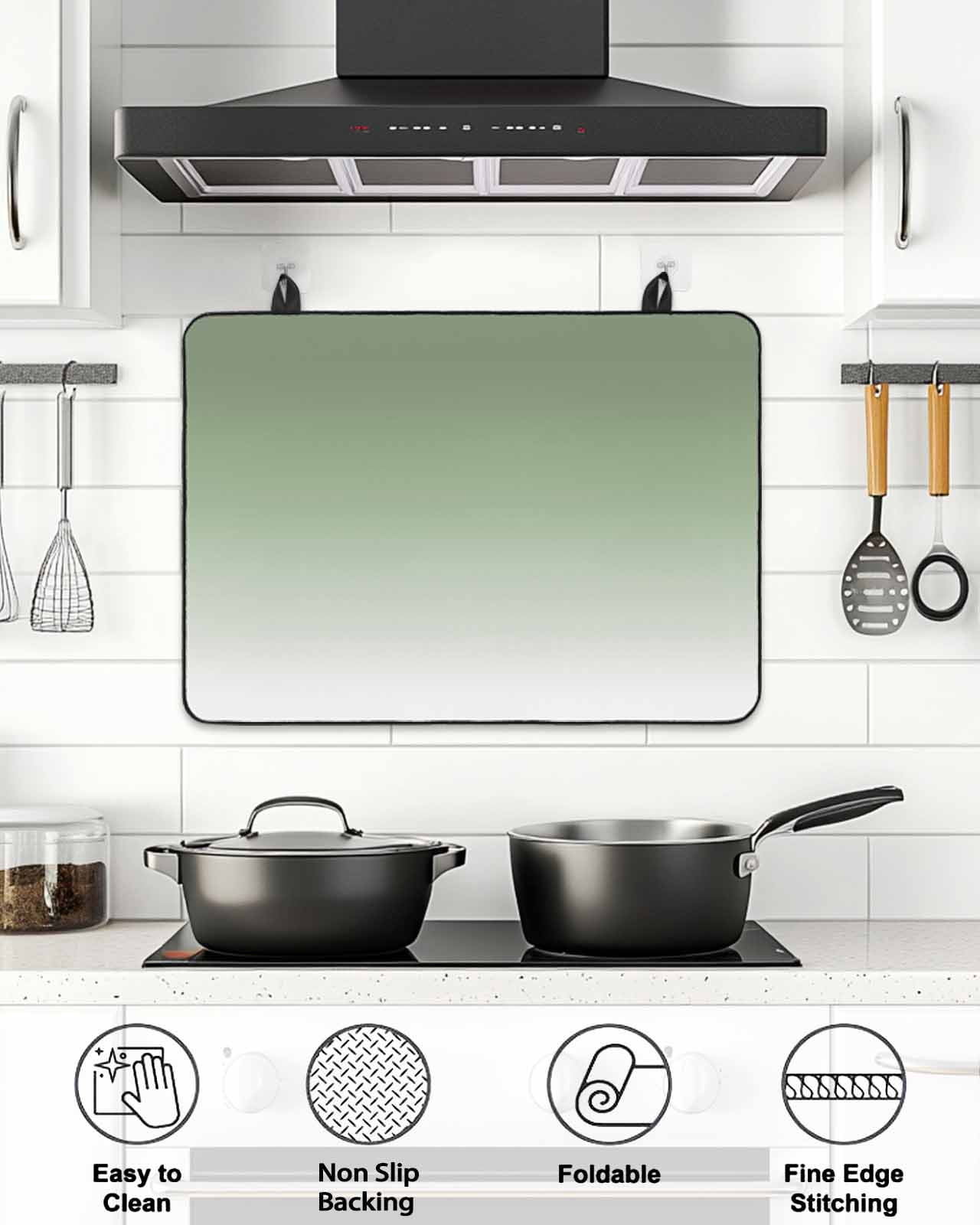 Stove Top Covers for Electric Stove, Sage Green Glass Stovetop Cover Protector, Farmhouse Sage Green Ombre Induction Cooktop Protector Oven Mat for Kitchen Countertop 24"x21"