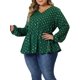 thumbnail image 4 of Blusas de mujer de tallas grandes Agnes Orinda, de manga larga, con escote en V, peplum, con volantes y cintura elástica, 4X, verde oscuro, 4 of 6