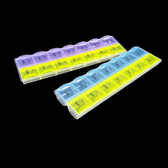 Amdohai Week Pill Box 7-Day 14 Grid Portable Pill Organizer Early Morning Midnight Large Pill Box Convenient Pill Case 2 Rows Random Color
