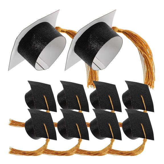 HEATSHAKING 20Pcs Graduation Mini Caps for Wine Goblet Cover with Party Style Decoration Black Paper Cotton