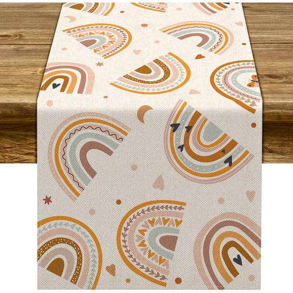 Retro Boho Rainbow Table Runner Girl Baby Shower Birthday Party Decoration Indoor Outdoor Home Kitchen Table Decor