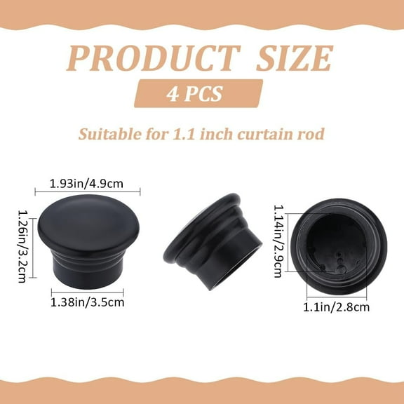 4pcs Plastic Curtain Rod Heads Round Drapery Pole Finials Black 49x32mm Inner Diameter: 28~29mm