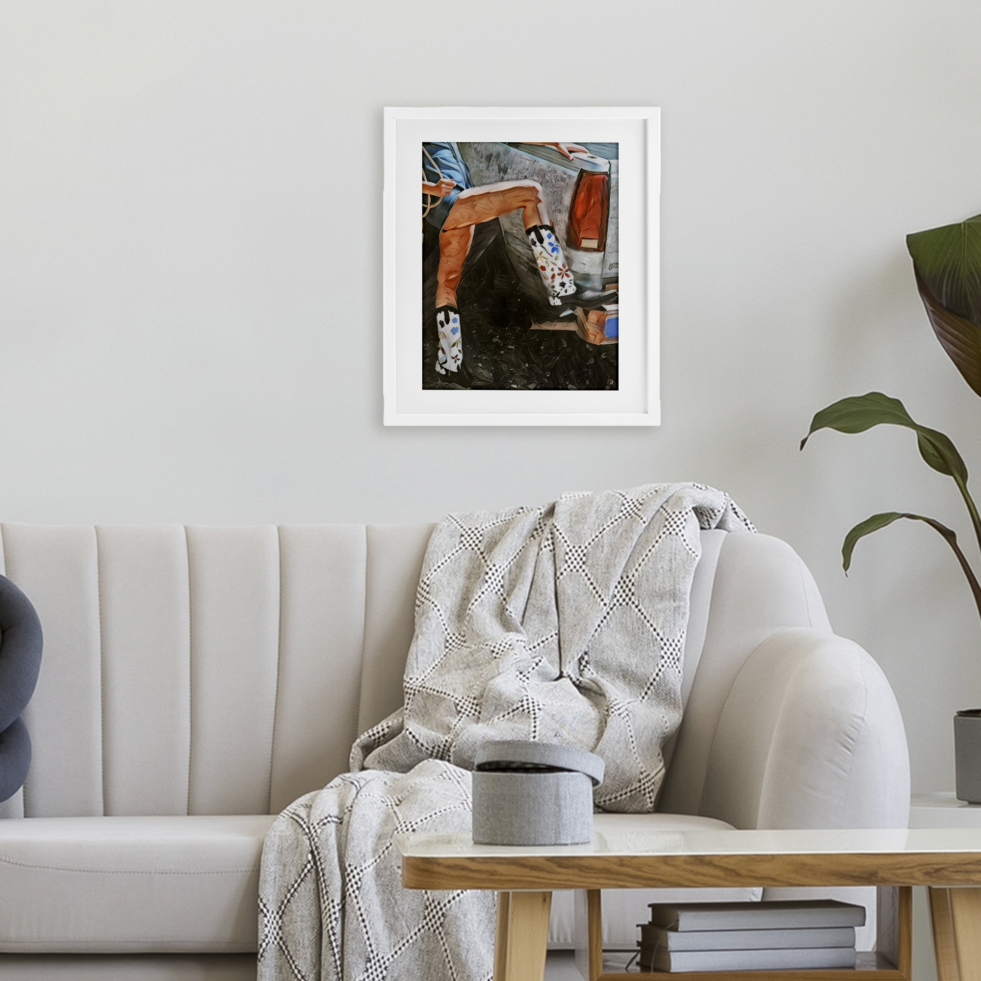 Round Up Cowgirl Boots White Framed Print Under Glass, design by Jesse Keith