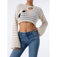 thumbnail image 2 of Fiomva Women Hollow Out Crochet Knit Crop Top Color Block Pullover Jumper Tops Loose Patchwork Shirts 90S Streetwear, 2 of 9