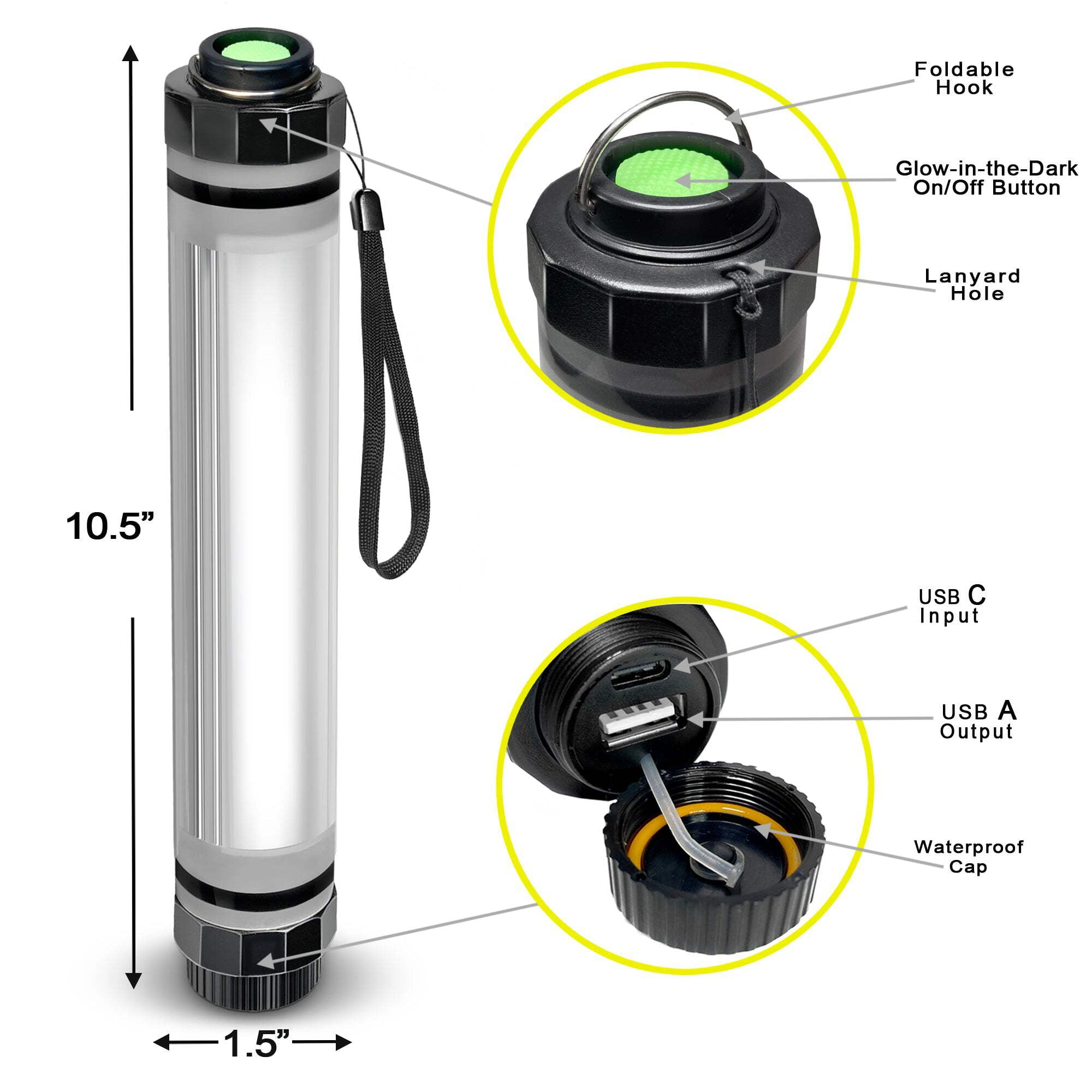 SunJack LightStick Waterproof LED Flashlight & Rechargeable Power Bank for Outdoor Activities 0.7 lb
