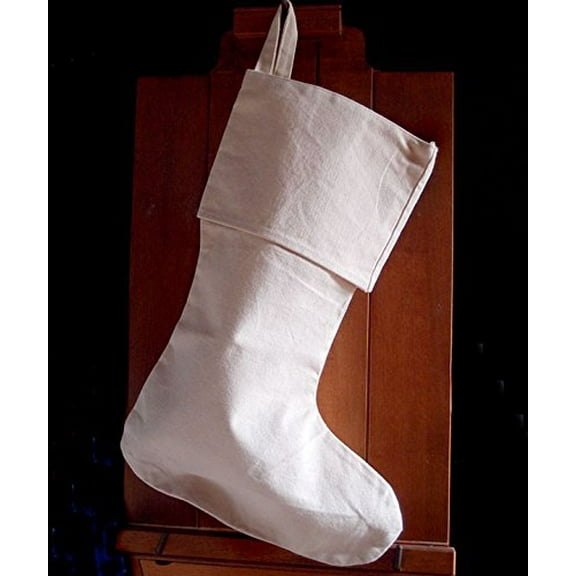 AK-Trading Canvas Holidays Christmas Stockings - Pack of 6 Natural Canvas, 8" x 17"H x 12" Foot