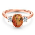 thumbnail image 3 of Gem Stone King 18K Rose Gold Plated Silver Twilight Orange Mystic Quartz and Lab Grown Diamond Engagement Ring for Women | 2.34 Cttw | Oval 9X7MM | Gemstone Birthstone | Size 6, 3 of 6