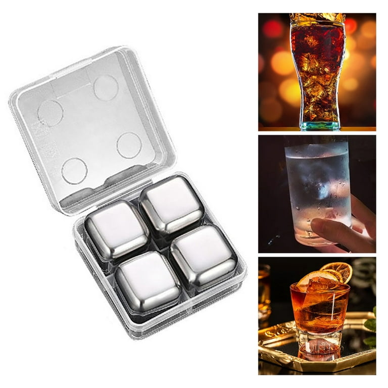 Frogued 4Pcs Ice Cubes Food Grade High Durability Stainless Steel  Frozen-Ice Rocks Ball Whiskey Beer Chiller Cooler Bar Accessories (4pcs)