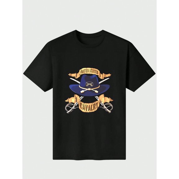 U.S. Calvary Mens US Army T-Shirt Casual Digital Print 220g Pure Heavy 100% Cotton T Shirt 100% Cotton