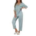 thumbnail image 4 of INSPIRE CHIC Women's Satin Pajama Set Half Sleeve Lace Top with Long Pants 2 Piece Sleepwear Sets L Blue, 4 of 6
