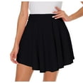 thumbnail image 6 of Women Casual Mini Stretch Waist Flared Plain Pleated Skater Skirt (Medium, Black), 6 of 7